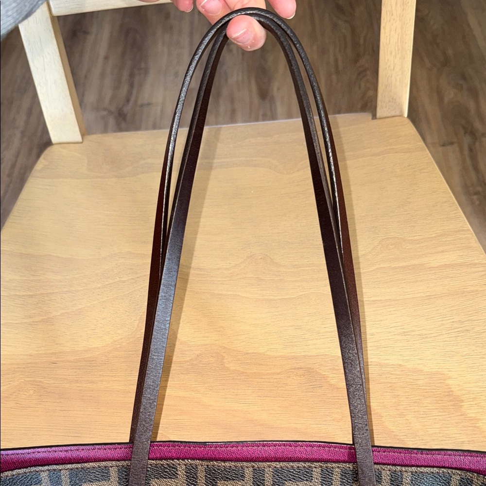 Fendi Brown Zucca Coated Cancas FF Logo Tote with Plum Trim - Picture 7 of 17
